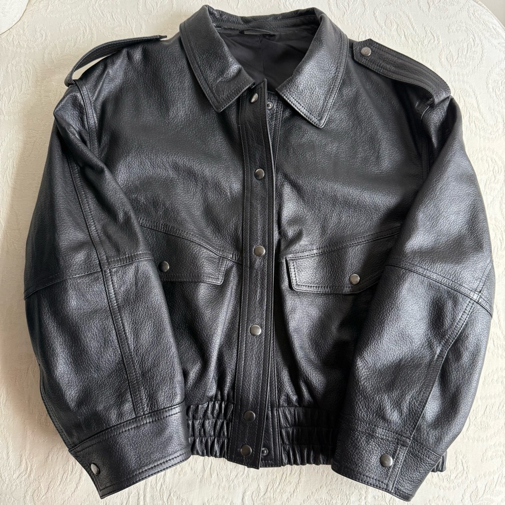 & Other Stories Boxy Buttoned Leather Jacket